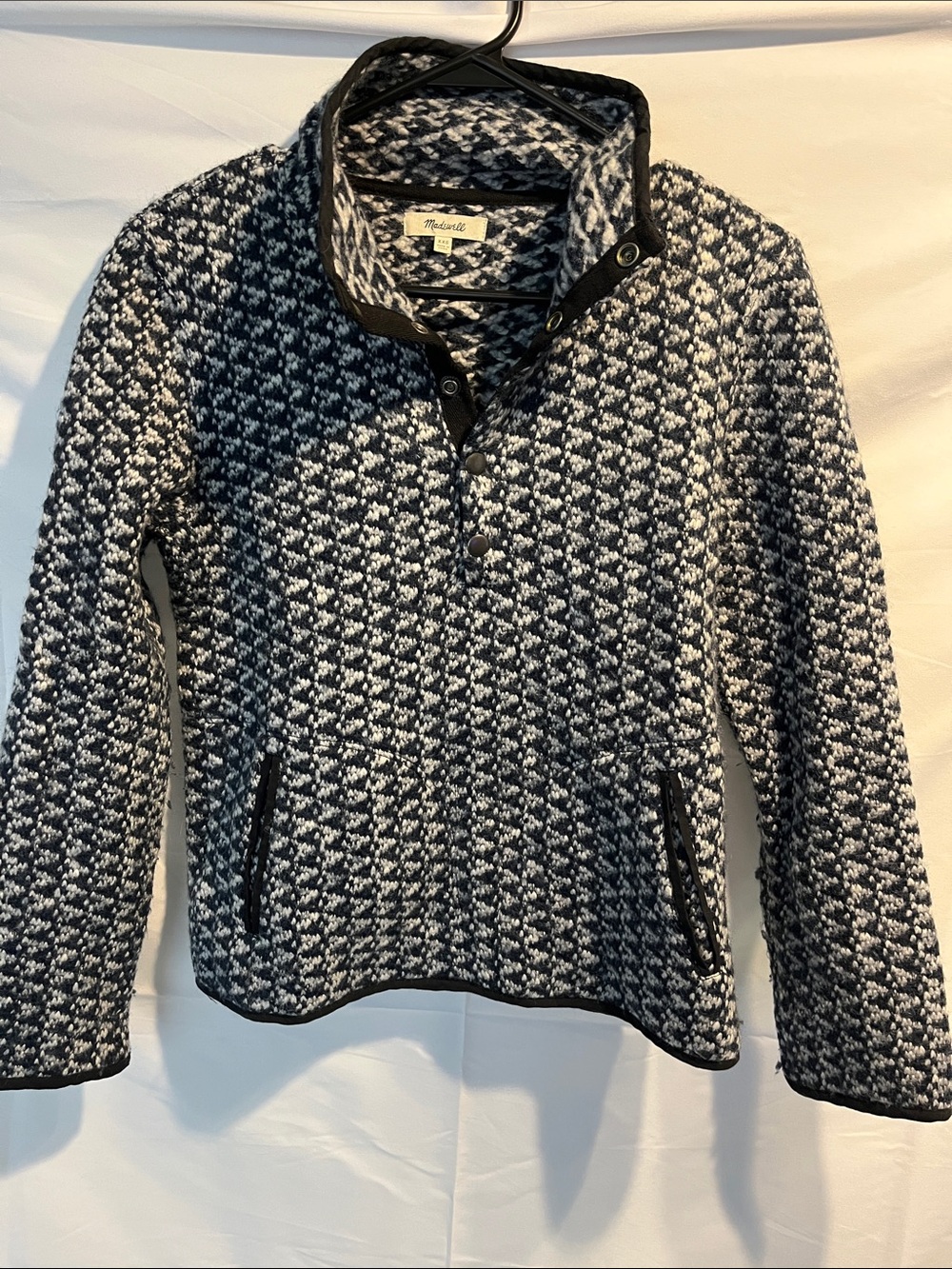 Madewell Black and White Textured Snap-Front Pullover